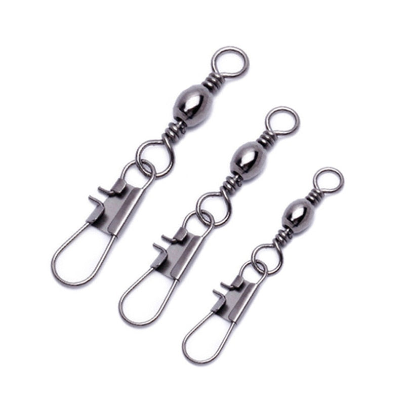 Barrel Snap Swivels Fishing, 100pcs Rolling Swivel with Safety Snap Copper  Stainless Steel Fishing Line Connector for Saltwater Freshwater