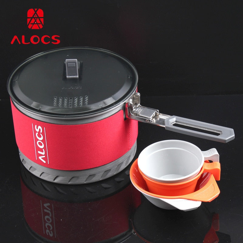 Alocs 1.3L Camping Kettle with Heat Exchanger Aluminum Portable Camping Tea  Kettle Compact Outdoor Hiking Picnic Camping Water Kettle Lightweight