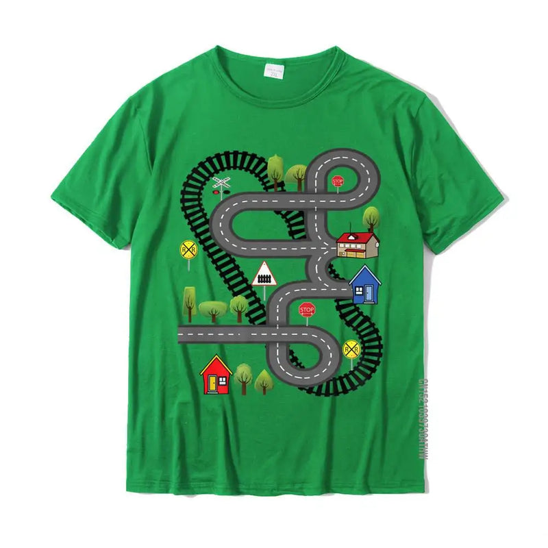 Car Train Road Track Toy Playmat Back Design Funny Dad Premium T-Shirt Gift T Shirt