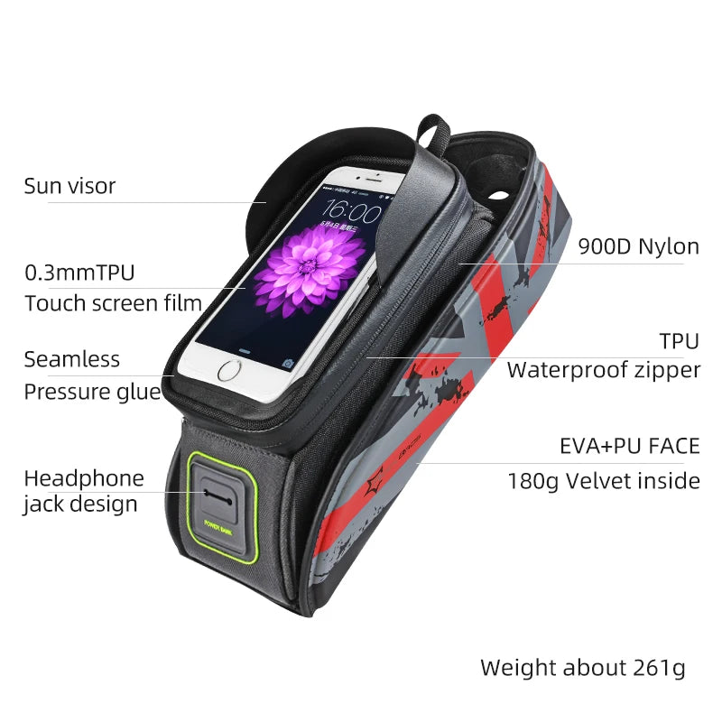 ROCKBROS Rainproof Bike Frame Bag with Touchscreen Phone Case | MTB & Road Cycling Accessory