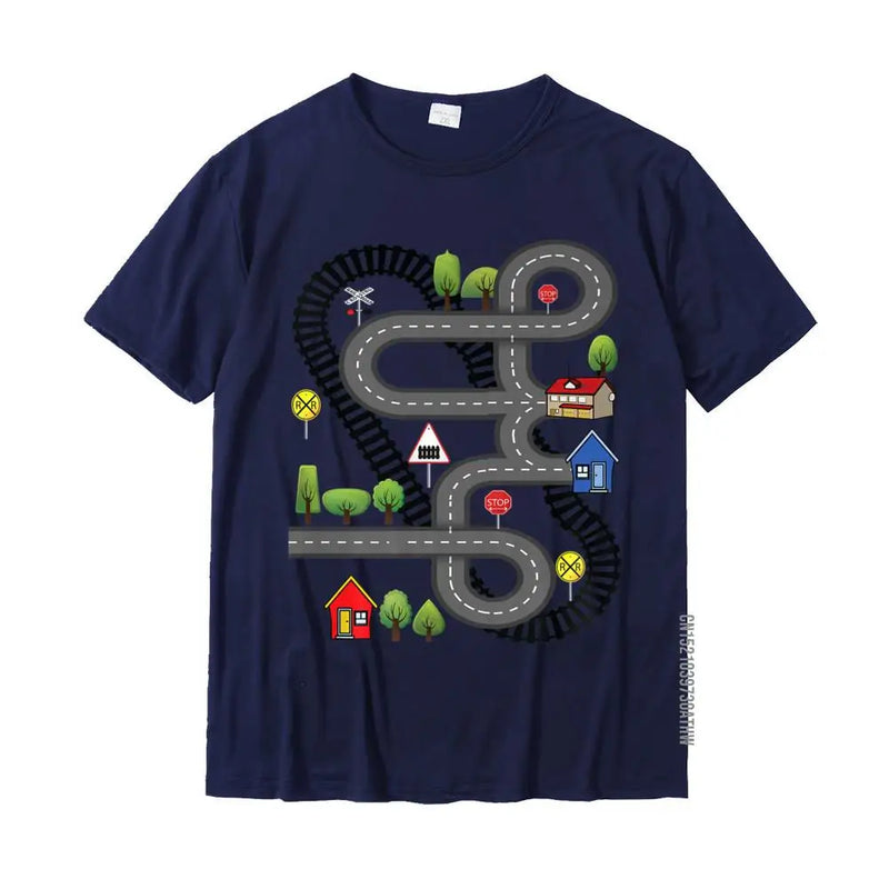 Car Train Road Track Toy Playmat Back Design Funny Dad Premium T-Shirt Gift T Shirt