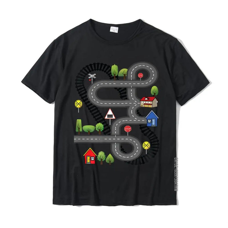 Car Train Road Track Toy Playmat Back Design Funny Dad Premium T-Shirt Gift T Shirt