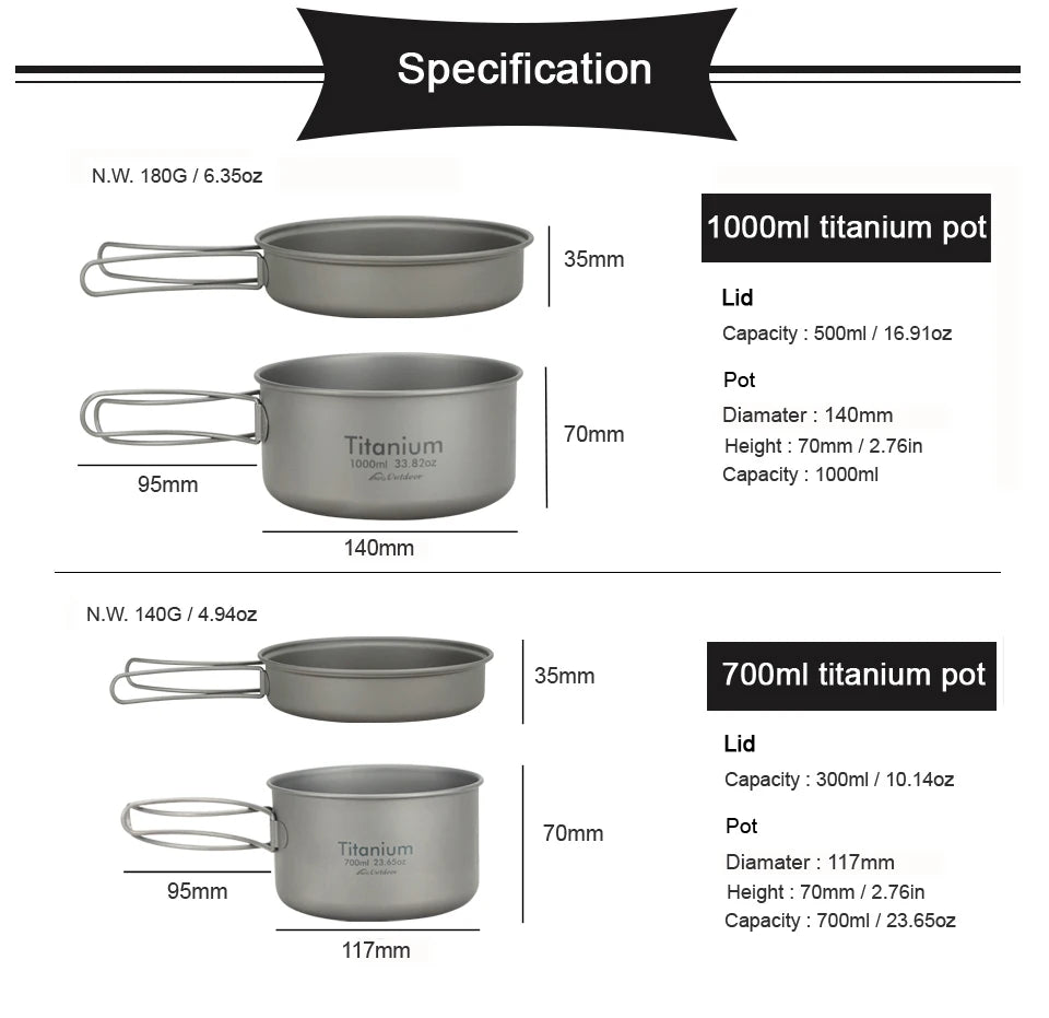 Ultralight Titanium Pan Outdoor Cookware Camping Pot Folding Tableware Enhancing The Body Resistance