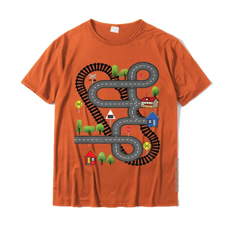 Car Train Road Track Toy Playmat Back Design Funny Dad Premium T-Shirt Gift T Shirt