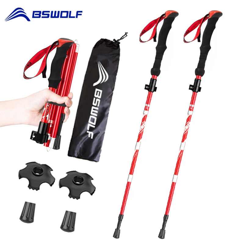 BSWOLF Ultralight Trekking Poles – 2Pcs Foldable Aluminum Walking Sticks for Hiking & Camping