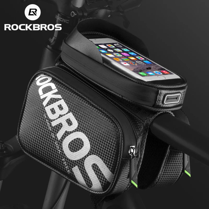 ROCKBROS Rainproof Touch Screen Phone Top Tube Bag for MTB & Road Bikes - Large Capacity