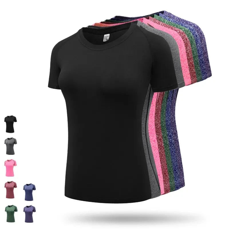 Fitness Women's Shirts Quick Drying T Shirt Elastic Yoga Sport Tights Gym Running Tops Short Sleeve