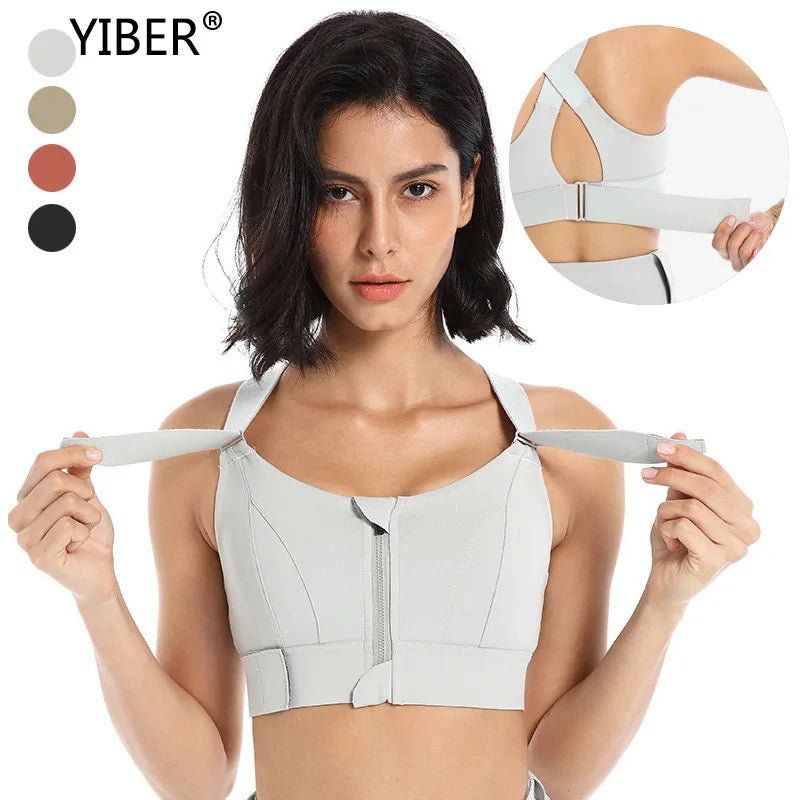 Front Zipper Sports Bra Shockproof Yoga Vest Adjustable Strap Gym Athletic Bra for Women