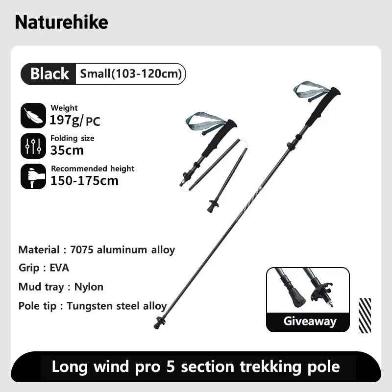 Naturehike Long Wind Trekking Poles Carbon Fiber Aluminum Lightweight Foldable Hiking Sticks