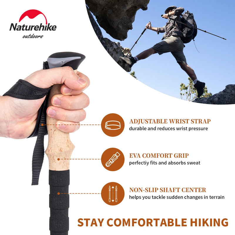 Naturehike Carbon Fiber Trekking Poles: Ultralight Folding Hiking Sticks for Outdoor Climbing