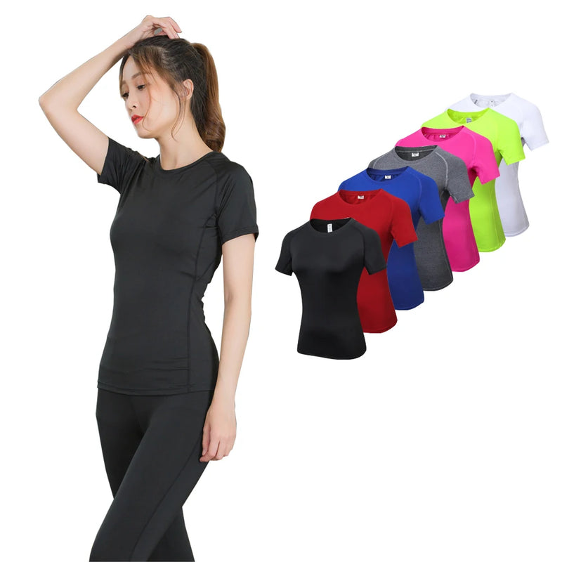 Fitness Women's Shirts Quick Drying T Shirt Elastic Yoga Sport Tights Gym Running Tops Short Sleeve