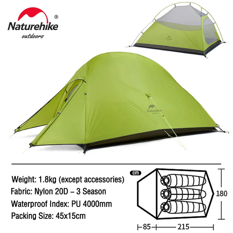 Naturehike Cloud Up Series - Lightweight, All-Season Camping Tents for 1-3 People