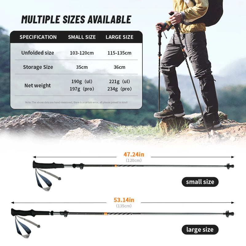 Naturehike Long Wind Trekking Poles Carbon Fiber Aluminum Lightweight Foldable Hiking Sticks