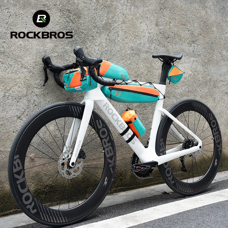 ROCKBROS Waterproof Bicycle Bag Set – Front Bag, Triangle Tube Bag, and Bottle Bag for Long-Distance