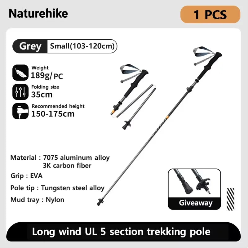 Naturehike Carbon Fiber Trekking Poles – Lightweight Folding Collapsible Hiking Sticks