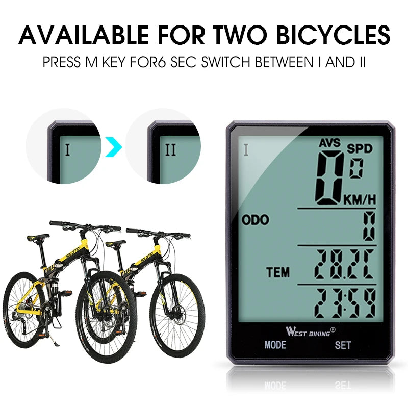 WEST BIKING 2.8" Large Screen Bicycle Computer: Wireless & Wired Bike Speedometer Odometer Stopwatch