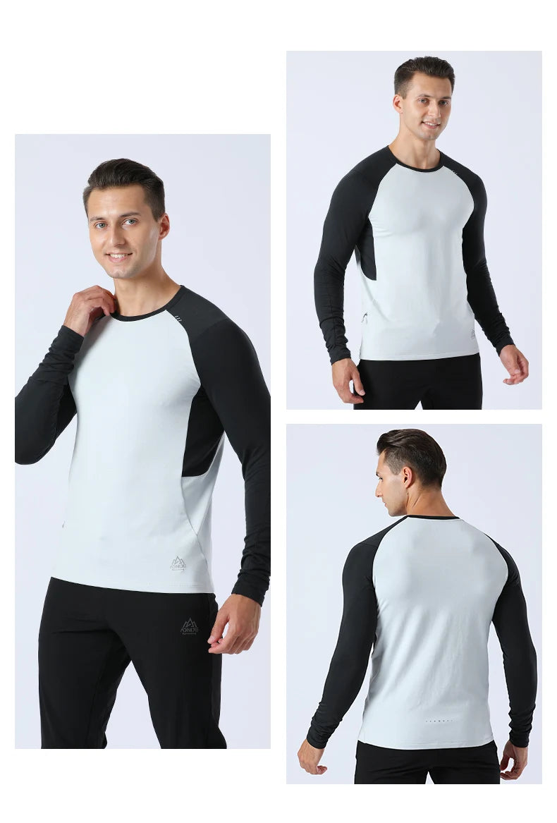 AONIJIE FM5132 Men’s Lightweight Fleece Sweater | Round Neck with Thumb Clasp & Pocket for Running