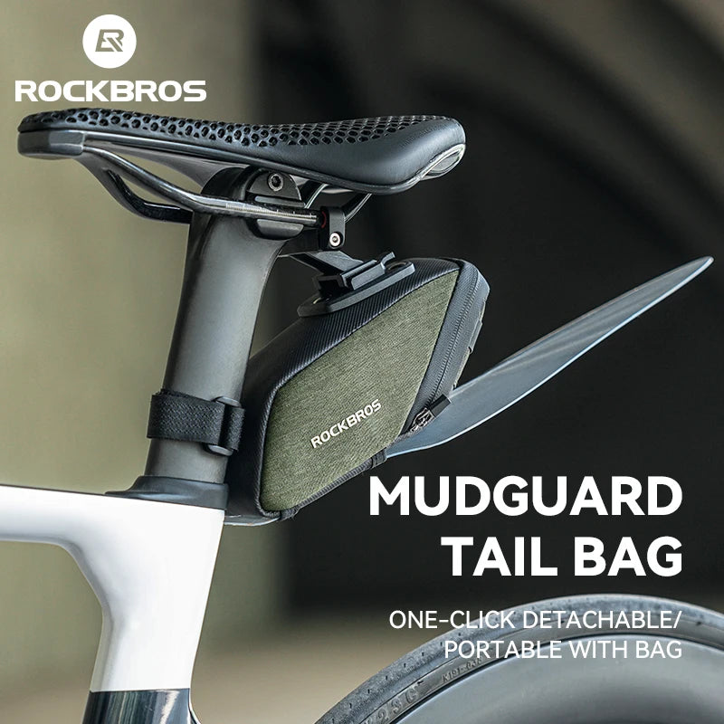 ROCKBROS Waterproof Saddle Bag with Mudguard – Compact Cycling Seat Tail Bag for MTB & Road Bikes