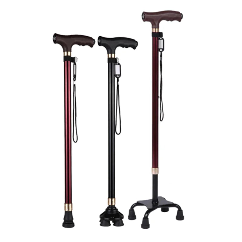 Retractable Aluminum Walking Cane with LED Light: Non-Slip Support for Elderly Mobility