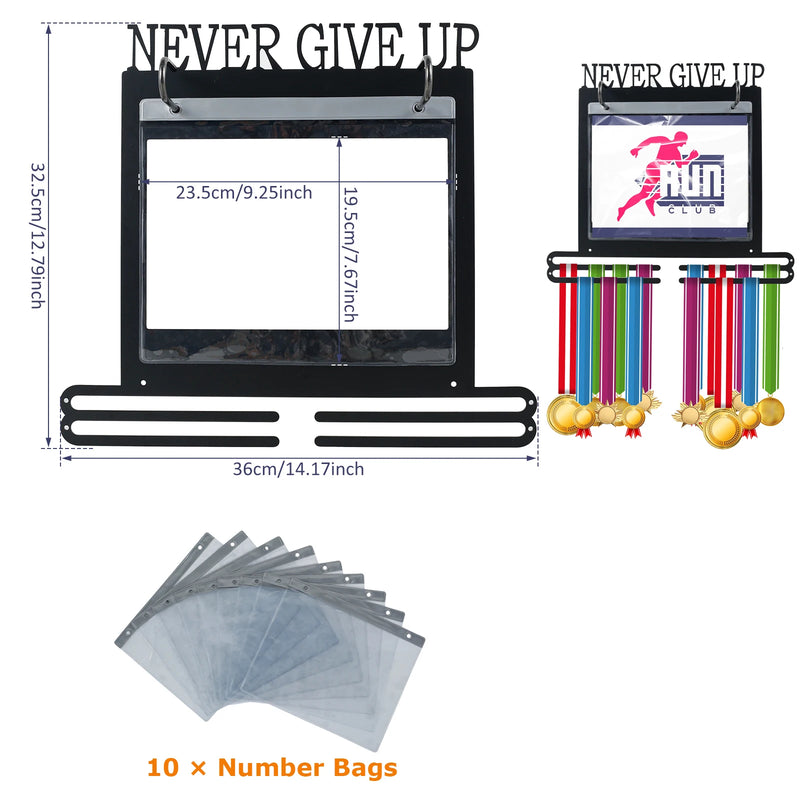 Wall-Mounted Medal Display Hanger – Double Tier Medal and Number Bag Organizer