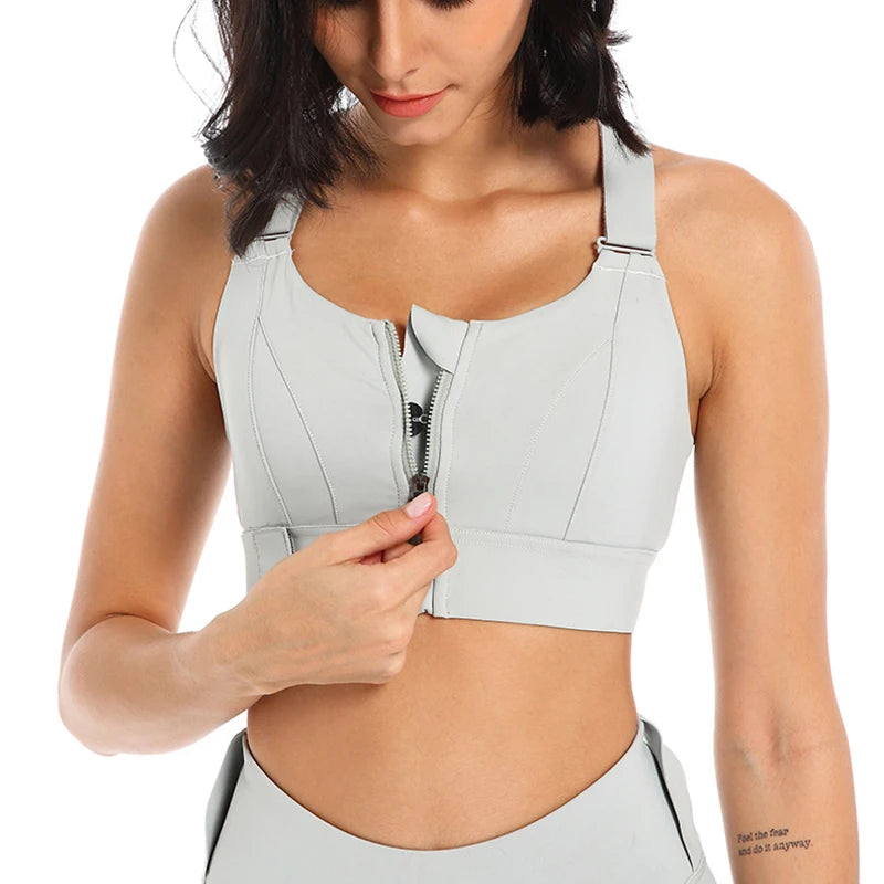 Front Zipper Sports Bra Shockproof Yoga Vest Adjustable Strap Gym Athletic Bra for Women