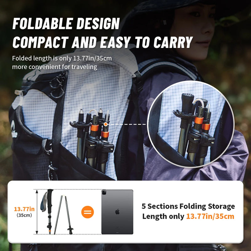 Naturehike Long Wind Trekking Poles Carbon Fiber Aluminum Lightweight Foldable Hiking Sticks