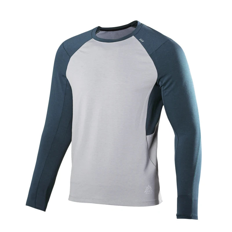 AONIJIE FM5132 Men’s Lightweight Fleece Sweater | Round Neck with Thumb Clasp & Pocket for Running