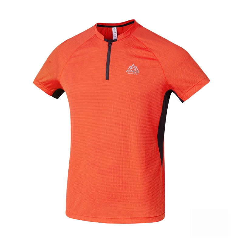 AONIJIE FM5158 Men’s Quick-Dry Sports T-Shirt | Crewneck Zipper Short Sleeve Top for Running/Biking