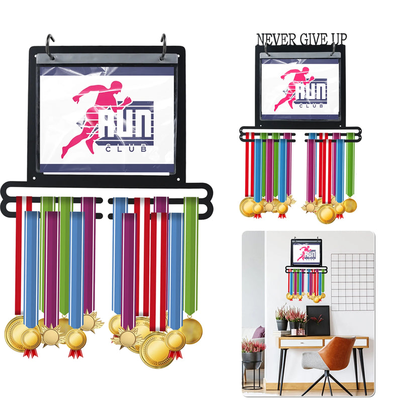 Wall-Mounted Medal Display Hanger – Double Tier Medal and Number Bag Organizer