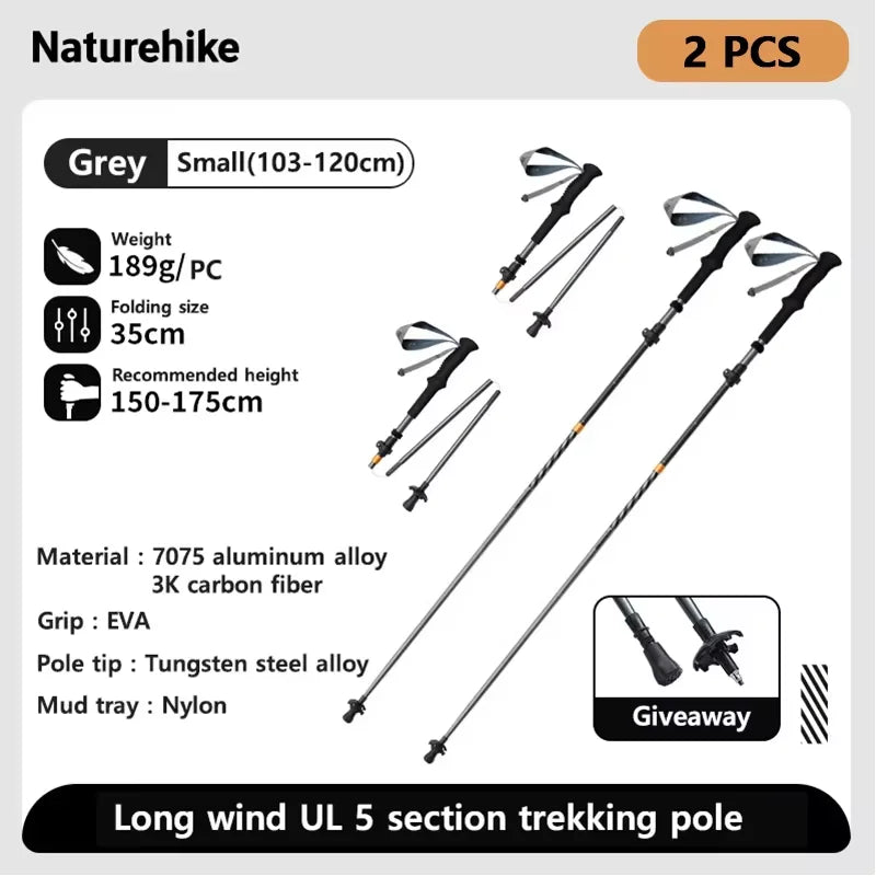 Naturehike Carbon Fiber Trekking Poles – Lightweight Folding Collapsible Hiking Sticks