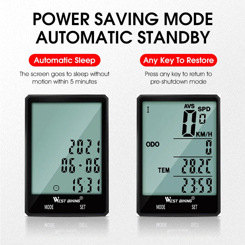 WEST BIKING 2.8" Large Screen Bicycle Computer: Wireless & Wired Bike Speedometer Odometer Stopwatch