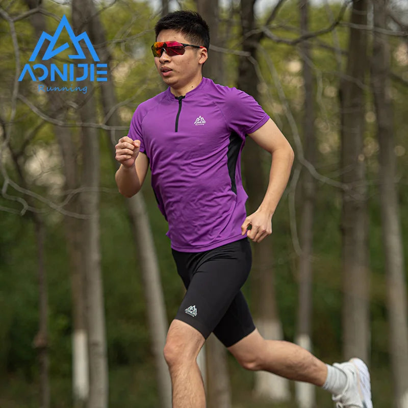 AONIJIE FM5158 Men’s Quick-Dry Sports T-Shirt | Crewneck Zipper Short Sleeve Top for Running/Biking