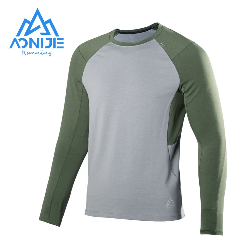 AONIJIE FM5132 Men’s Lightweight Fleece Sweater | Round Neck with Thumb Clasp & Pocket for Running