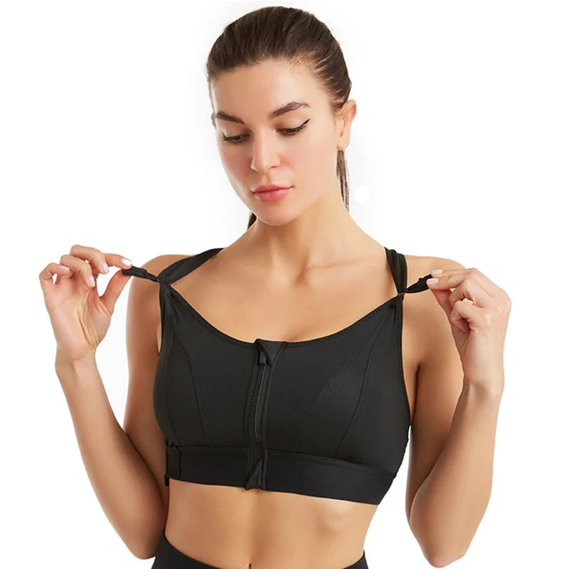 Front Zipper Sports Bra Shockproof Yoga Vest Adjustable Strap Gym Athletic Bra for Women