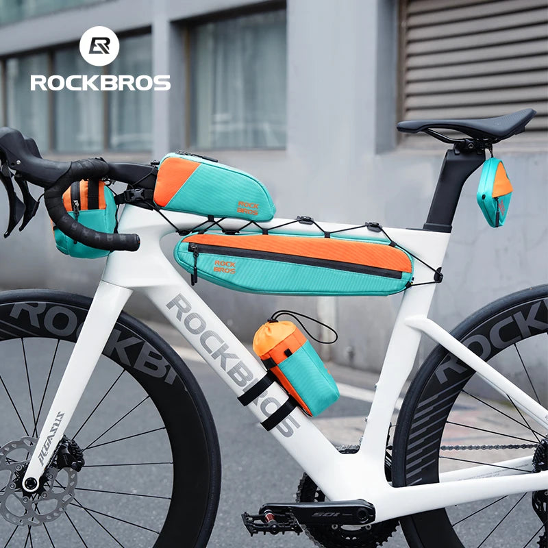 ROCKBROS Waterproof Bicycle Bag Set – Front Bag, Triangle Tube Bag, and Bottle Bag for Long-Distance