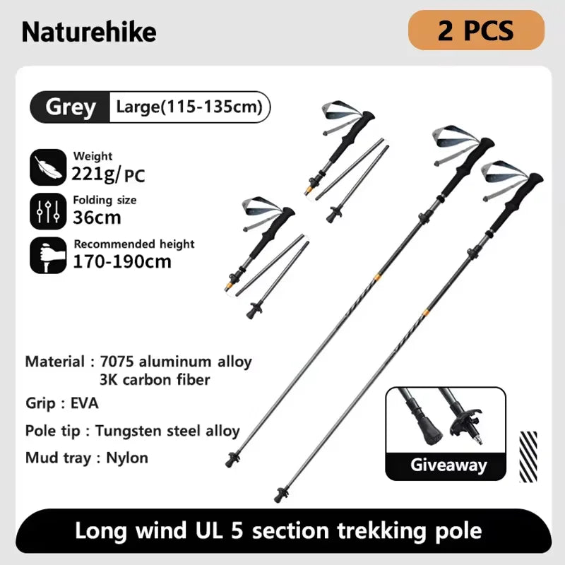 Naturehike Carbon Fiber Trekking Poles – Lightweight Folding Collapsible Hiking Sticks