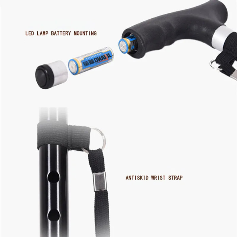 Retractable Aluminum Walking Cane with LED Light: Non-Slip Support for Elderly Mobility