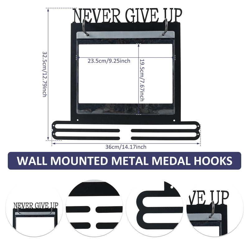 Wall-Mounted Iron Medal Display Holder with Number Storage Bags – Double Tier Medal Hanger