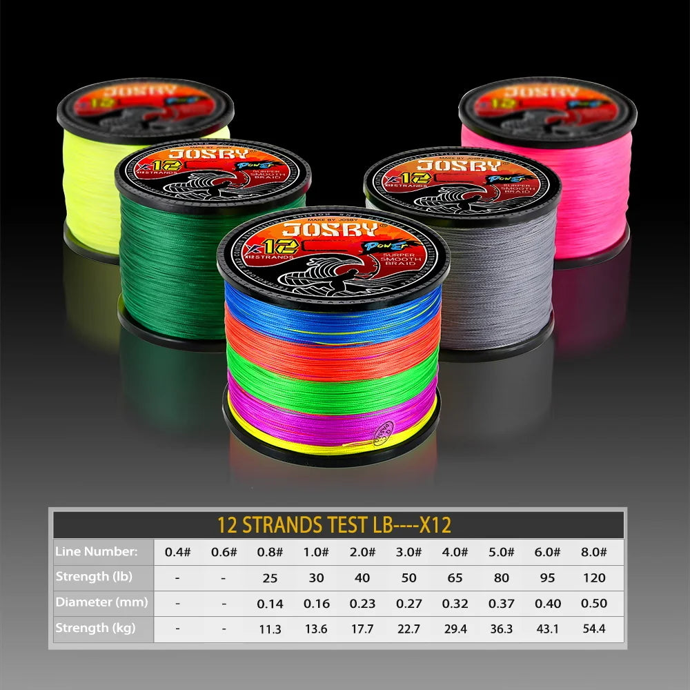 12 Strands Super Strong PE Fishing Line 1000/500/300/100M Multifilament Freshwater Saltwater Carp