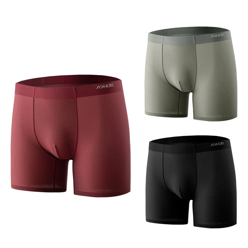 AONIJIE E7008 Men’s Sports Boxer Underwear: Breathable Anti-Friction Mid-Waist Underpants (3PCS/Box)