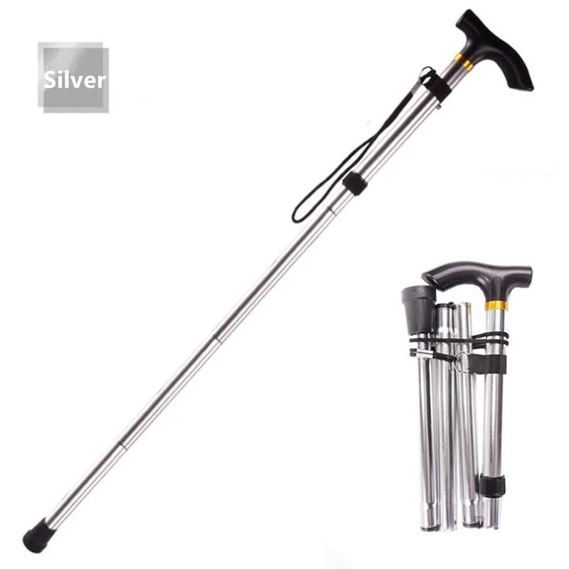 Adjustable 4-Section Ultralight Aluminum Folding Walking Stick for Hiking and Trekking