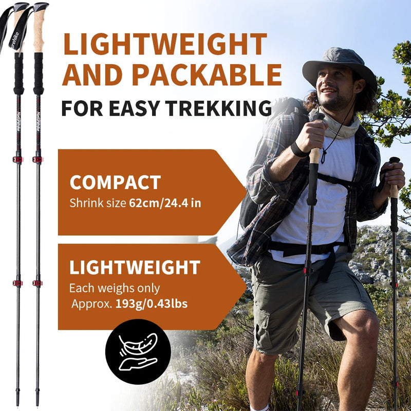 Naturehike Carbon Fiber Trekking Poles: Ultralight Folding Hiking Sticks for Outdoor Climbing