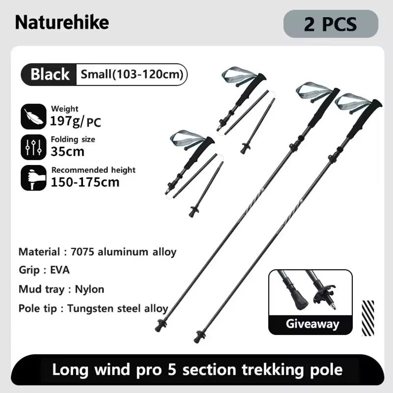 Naturehike Carbon Fiber Trekking Poles – Lightweight Folding Collapsible Hiking Sticks