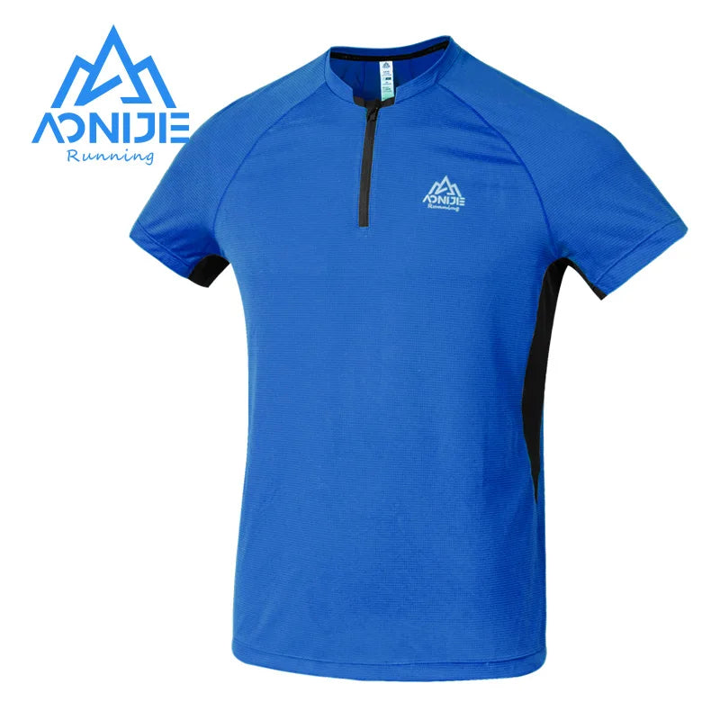 AONIJIE FM5158 Men’s Quick-Dry Sports T-Shirt | Crewneck Zipper Short Sleeve Top for Running/Biking