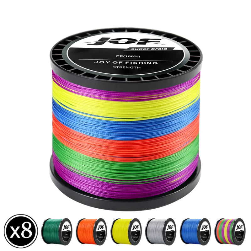 JOF 300M 500M 1000M Braided Fishing Line 8/4 Strands PE Multifilament Super Strong 18-88LB