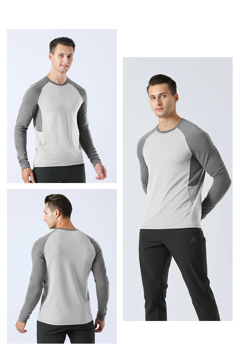 AONIJIE FM5132 Men’s Lightweight Fleece Sweater | Round Neck with Thumb Clasp & Pocket for Running