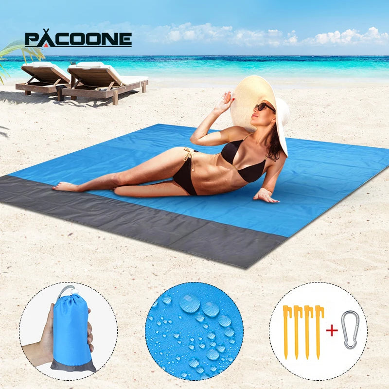 PACOONE Waterproof Beach Blanket: Portable Picnic Mat & Camping Sleeping Pad