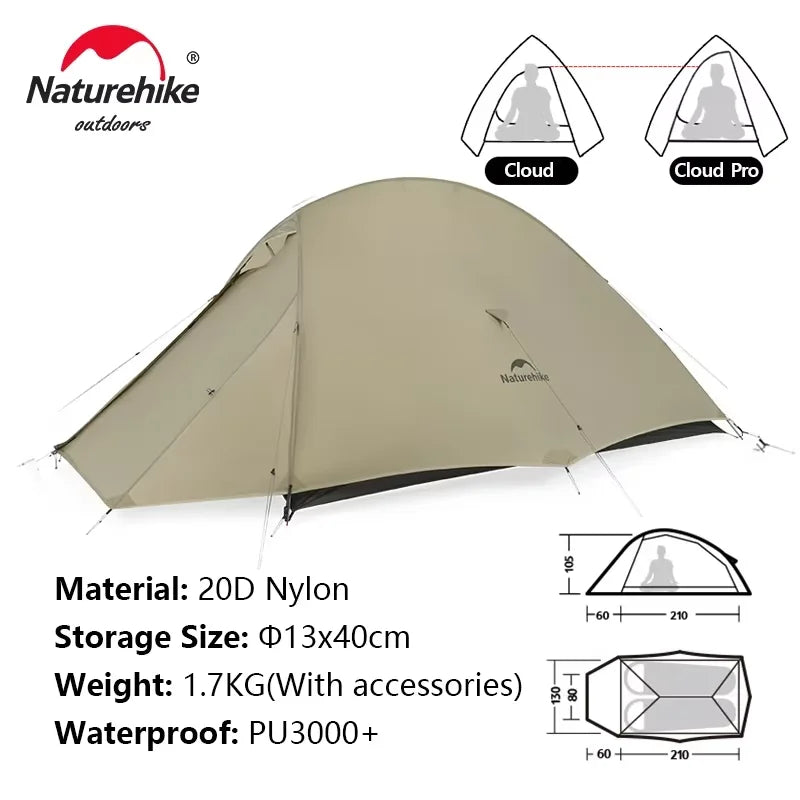 Naturehike Cloud Up Series - Lightweight, All-Season Camping Tents for 1-3 People