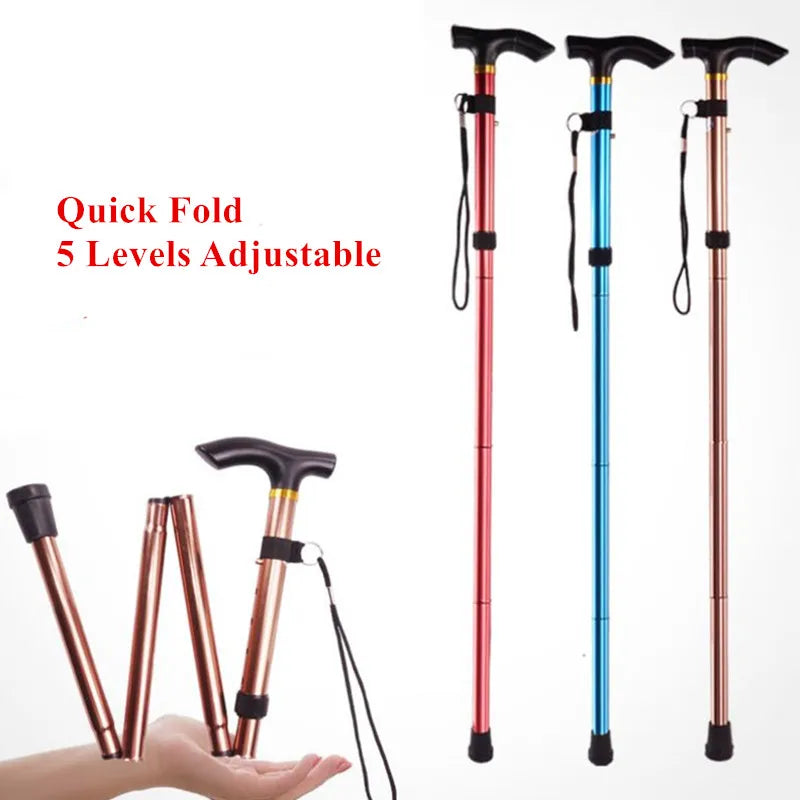 Adjustable 4-Section Ultralight Aluminum Folding Walking Stick for Hiking and Trekking