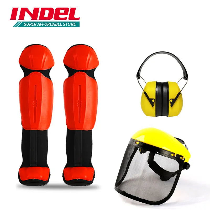 INDEL Garden Knee Pads & Brush Cutting Mask | Protective Gear for Lawn Mower & Brush Cutter